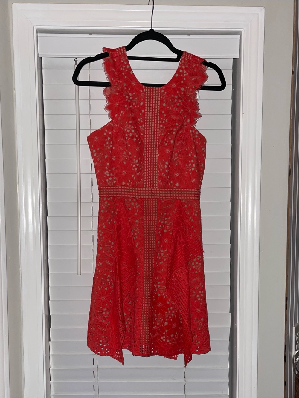 BCBGMaxAzria Red Lace Sleeveless Fit-and-Flare Dress